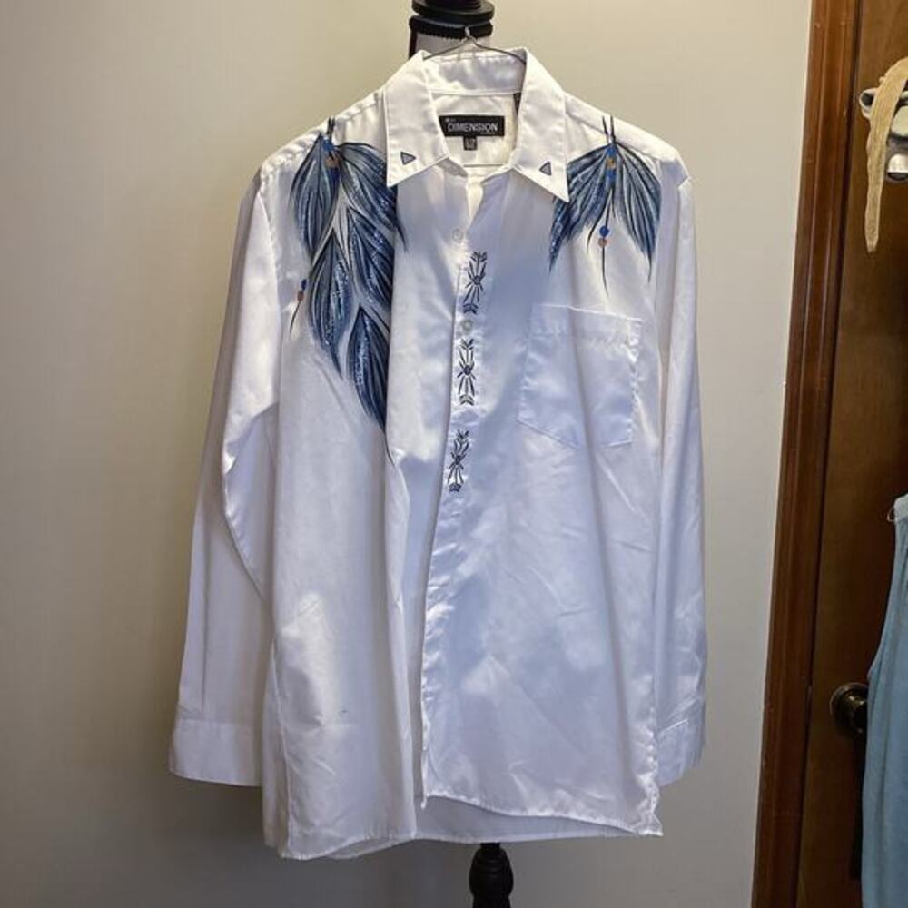4th Dimension Gallery Men's White Button Down Painted Shirt Size Sm